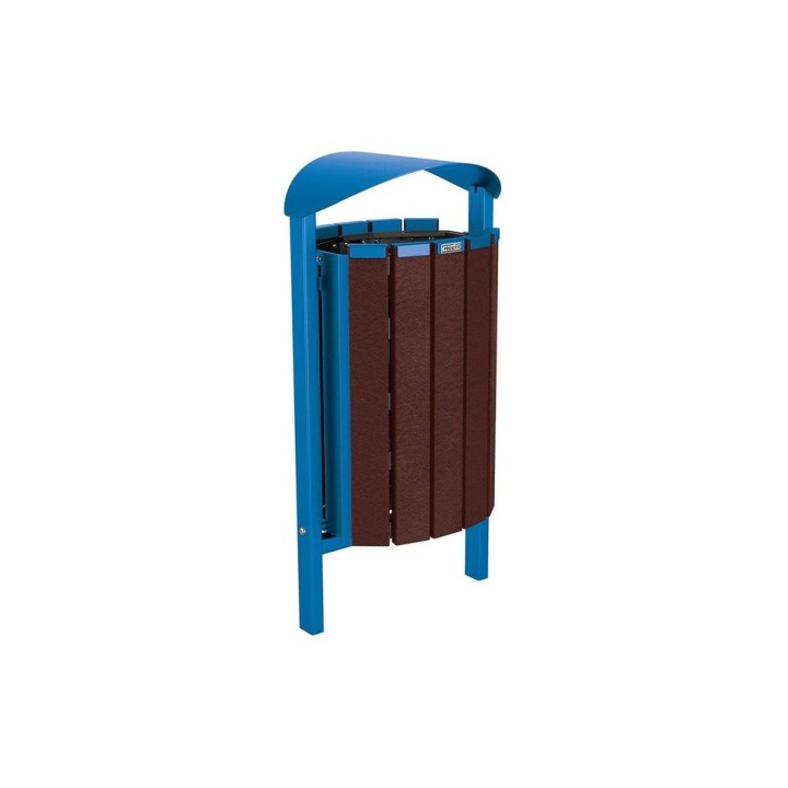 Corbeille Silaos acier et plastique recyclé 50 litres Procity - Scellement direct - Sans cendrier - Bleu gentiane