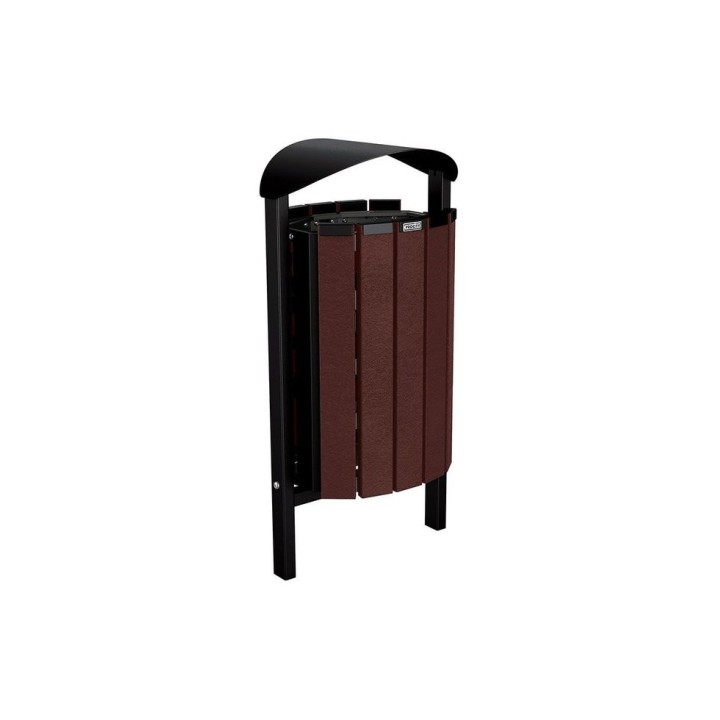 Corbeille Silaos acier et plastique recyclé 50 litres Procity - Scellement direct - Sans cendrier - Noir foncé