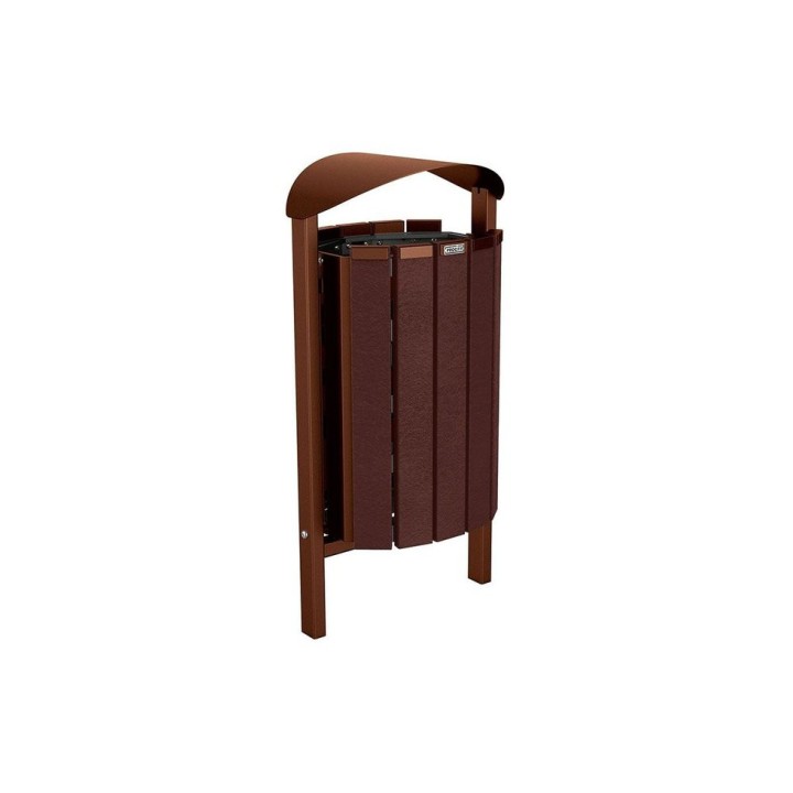 Corbeille Silaos acier et plastique recyclé 50 litres Procity - Scellement direct - Sans cendrier - Aspect Corten