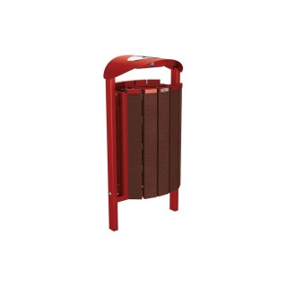 Corbeille Silaos acier et plastique recyclé 50 litres Procity - Scellement direct - Avec cendrier - Rouge pourpre
