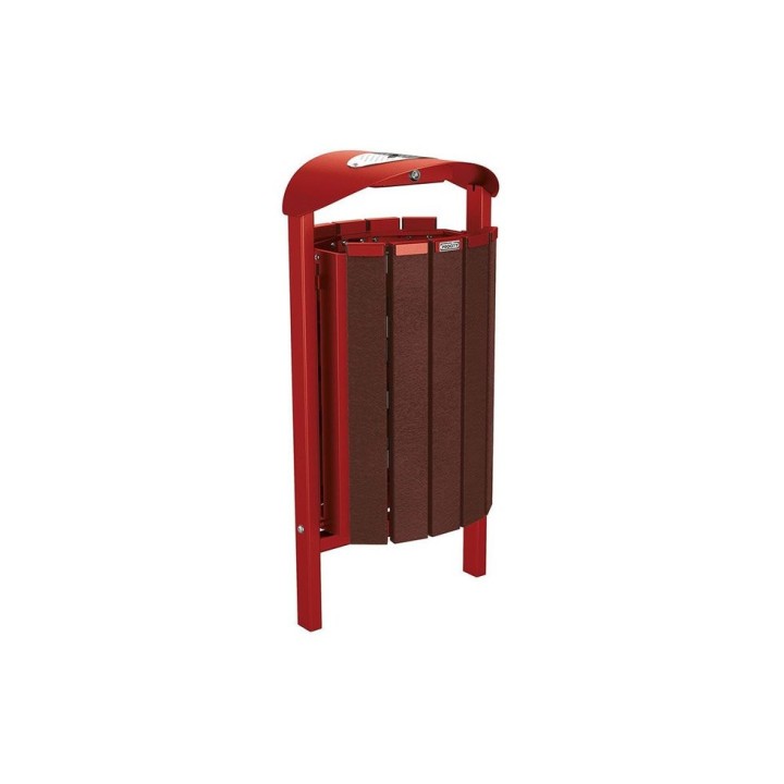 Corbeille Silaos acier et plastique recyclé 50 litres Procity - Scellement direct - Avec cendrier - Rouge pourpre