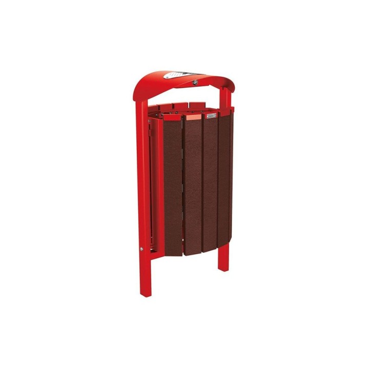 Corbeille Silaos acier et plastique recyclé 50 litres Procity - Scellement direct - Avec cendrier - Rouge signalisation
