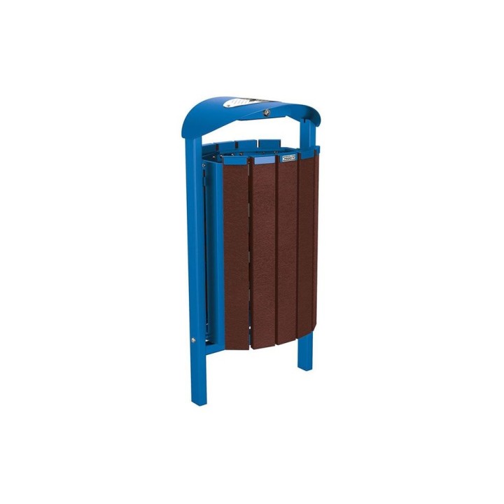 Corbeille Silaos acier et plastique recyclé 50 litres Procity - Scellement direct - Avec cendrier - Bleu gentiane