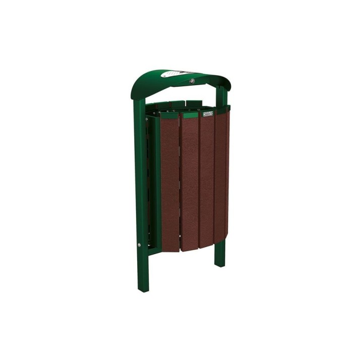 Corbeille Silaos acier et plastique recyclé 50 litres Procity - Scellement direct - Avec cendrier - Vert mousse