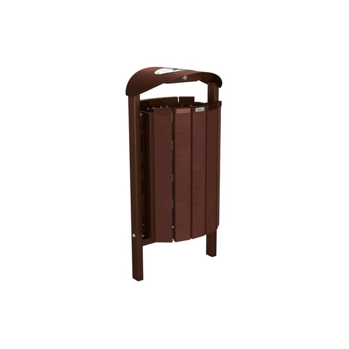 Corbeille Silaos acier et plastique recyclé 50 litres Procity - Scellement direct - Avec cendrier - Brun chocolat
