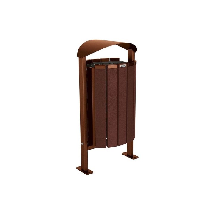 Corbeille Silaos acier et plastique recyclé 50 litres Procity - Sur platines - Sans cendrier - Aspect Corten