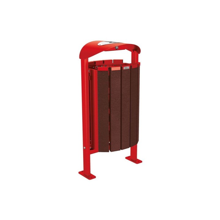 Corbeille Silaos acier et plastique recyclé 50 litres Procity - Sur platines - Avec cendrier - Rouge signalisation