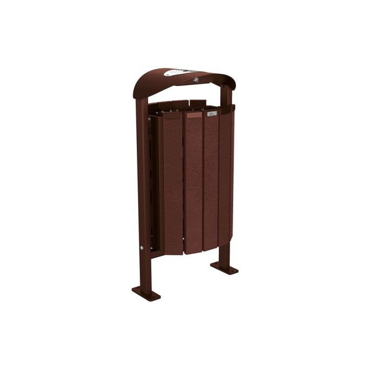 Corbeille Silaos acier et plastique recyclé 50 litres Procity - Sur platines - Avec cendrier - Brun chocolat