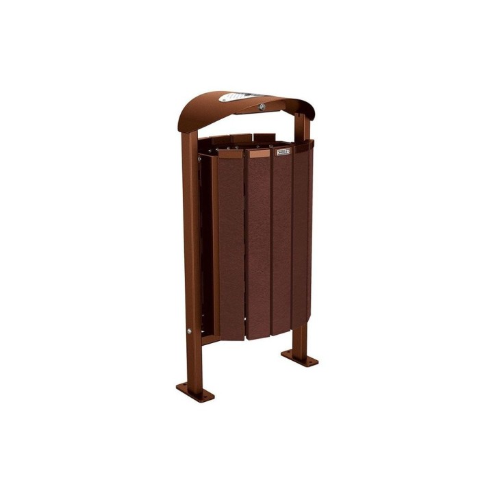 Corbeille Silaos acier et plastique recyclé 50 litres Procity - Sur platines - Avec cendrier - Aspect Corten