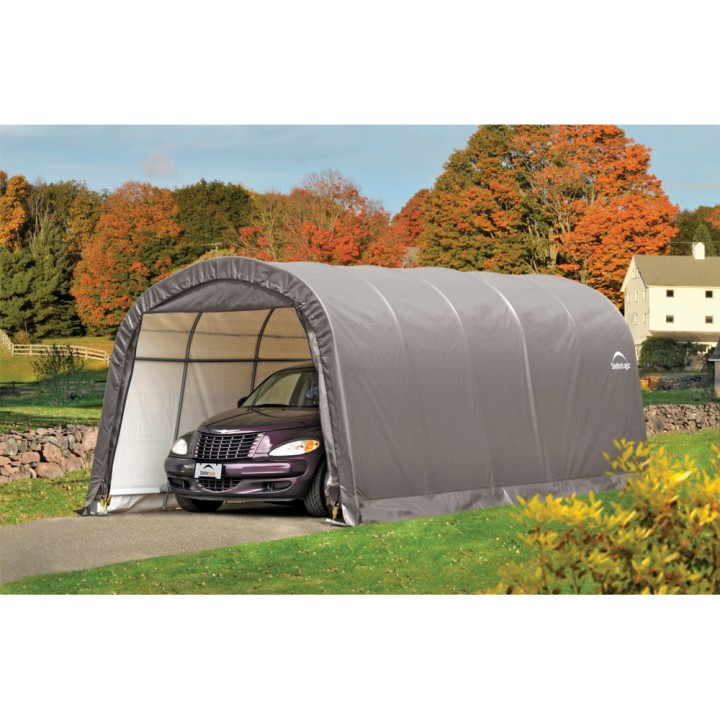 Garage souple gris en toile imperméable 22,57m² Round-Top ShelterLogic