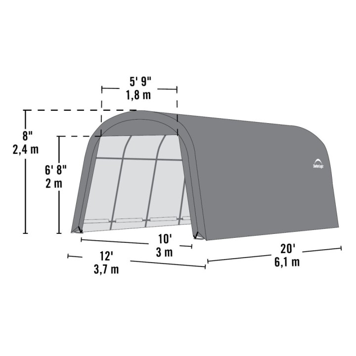 Garage souple gris en toile imperméable 22,57m² Round-Top ShelterLogic