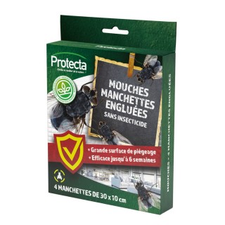 Manchettes engluées sans insecticide Protecta - Mouches - 4 manchettes 30 x 10 cm