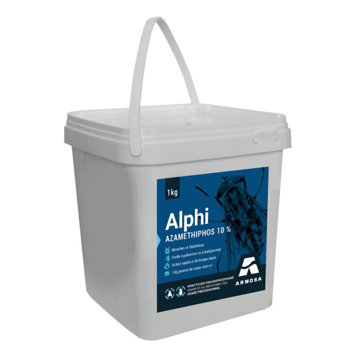 Insecticide adulticide Alphi mouches Armosa, poudre mouillable (azamétiphos + attractif) - Boite 1 kg