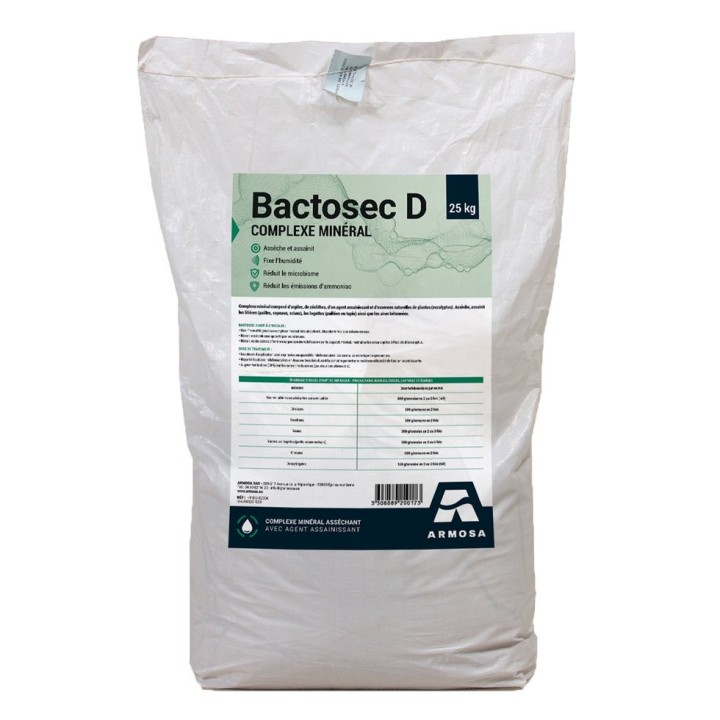Asséchant Bactosec D Agrivet avec agent désinfectant pour traitement des litières - Sac 25 kg