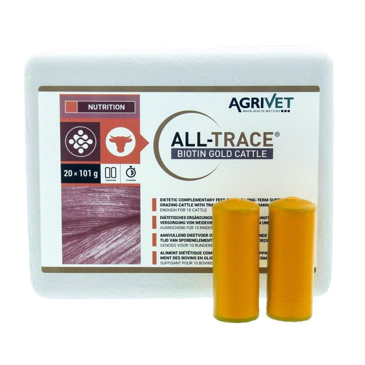 Biotin Gold Cattle Bolus Agrivet - Bolus à libération prolongée contenant 7 oligo-éléments et 3 vitamines - 101 gr.