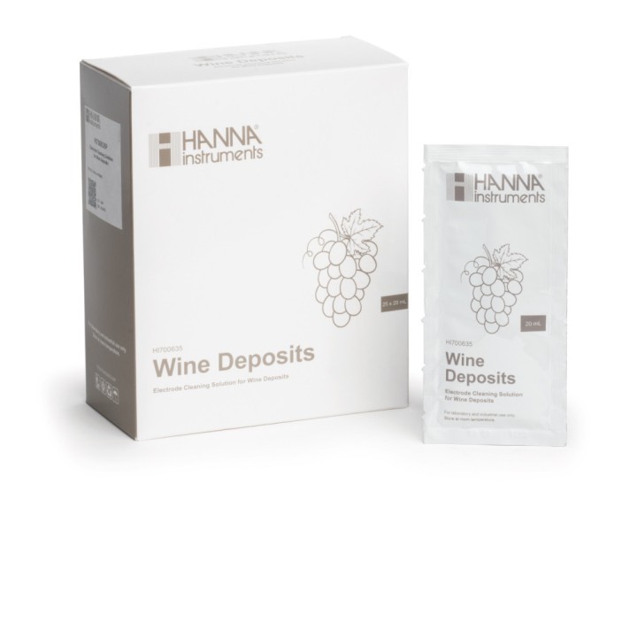 Solution de nettoyage pour électrodes, dépôts de vin Hanna Instruments - 25 sachets de 20 mL