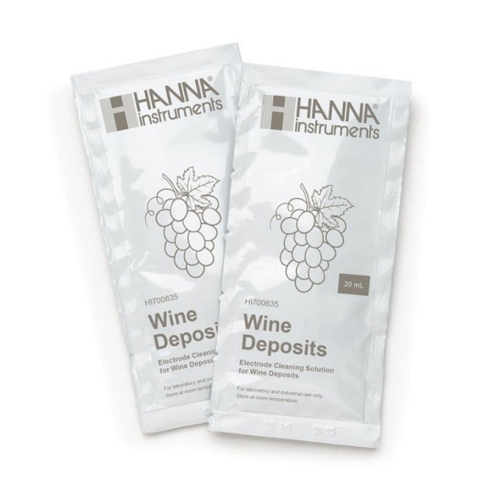Solution de nettoyage pour électrodes, dépôts de vin Hanna Instruments - 25 sachets de 20 mL