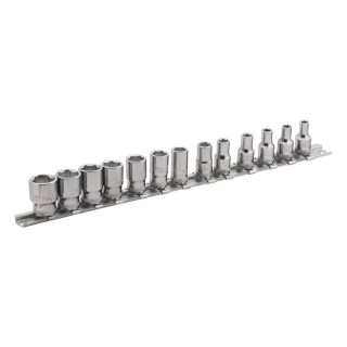Jeu de douilles 1/4" 6 pans métrique, sur réglette - 13 pièces
