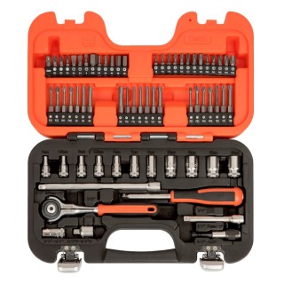 Coffret de douilles 1/4'' - 65 pièces cliquet tête pivotante Bahco