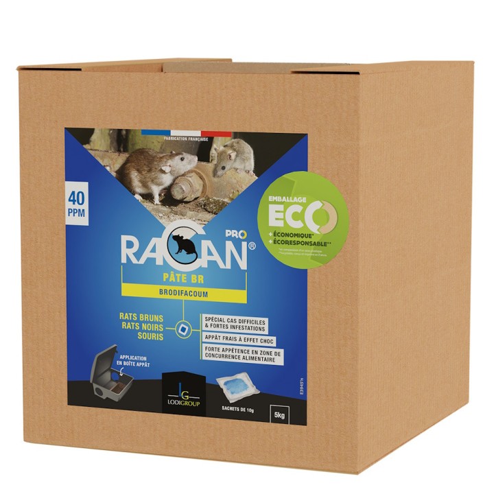 Rodenticide RACAN PÂTE BR Brodifacoum, carton de 5 kg