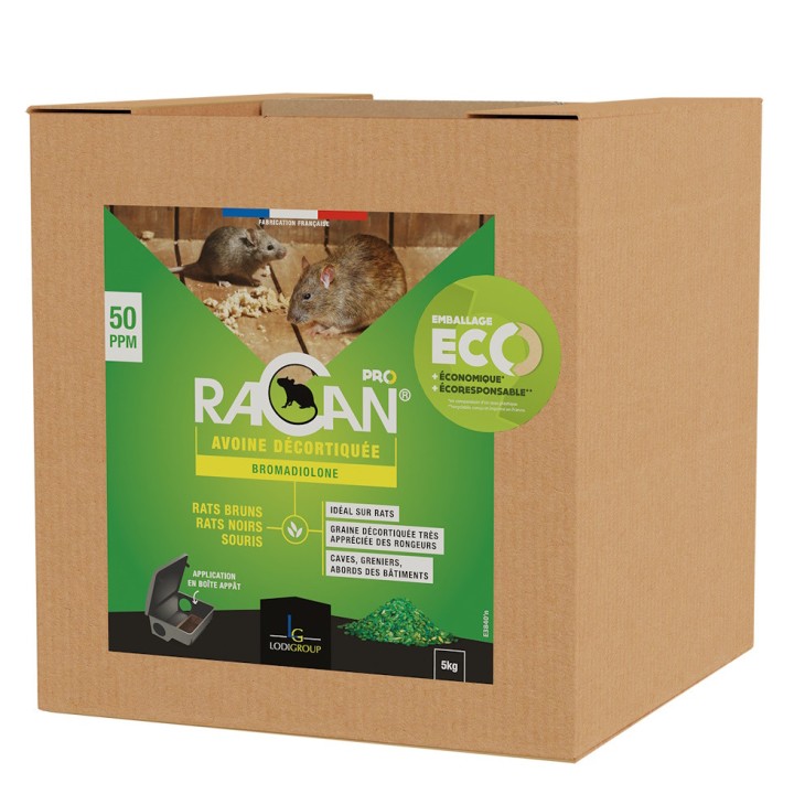 Rodenticide RACAN Bromadiolone sous forme d'appât en grain, carton de 5 kg