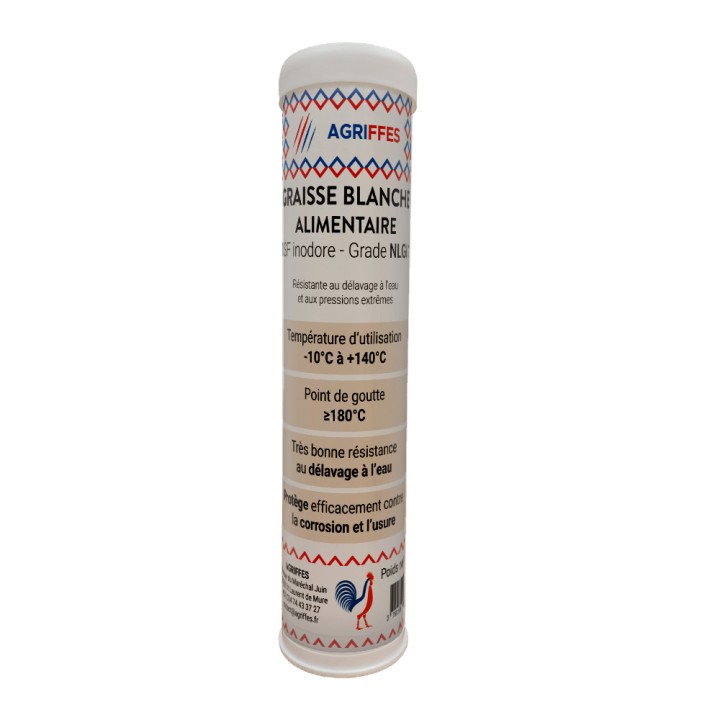 Graisse Agriffes Blanche Alimentaire NSF inodore - Cartouche 0,4 kg