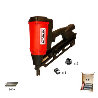 Ensemble cloueur autonome à gaz bois 34° D90G2 Alsafix, avec 11000 pointes 34° 28x70 - 10 cartouches gaz rouge 80 ml