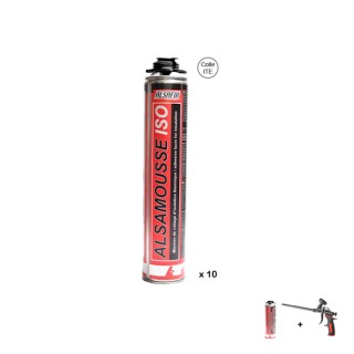 Ensemble Alsamousse colle PU coupe feu B1 Alsafix (10 x 750 ml), avec pistolet mousse - nettoyant