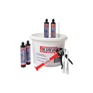 Ensemble 18 x cartouches 300 ml scellement chimique vinylester VI100-PRO Alsafix, avec pistolet - buse - seau chimique