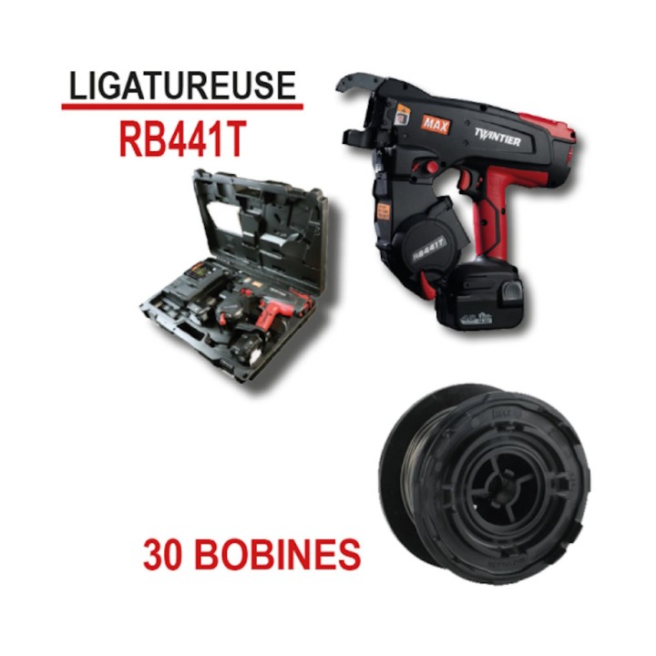 Ensemble ligatureuse RB441T Alsafix, avec 30 bobines fil acier brut TW1061T