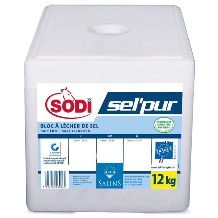 Bloc à lécher cubique 12 kg / Pierre de sel SEL'PUR - A l'unité ou en palette