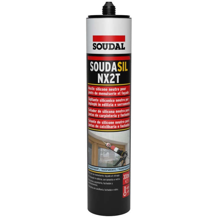 Mastic silicone neutre SOUDASIL NX2T Soudal, construction et vitrage 300 ML - Transparent