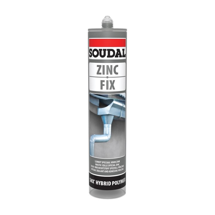 Mastic colle polymère ZINC FIX Soudal, hybride 290 ML - Gris zinc, vendu par 6