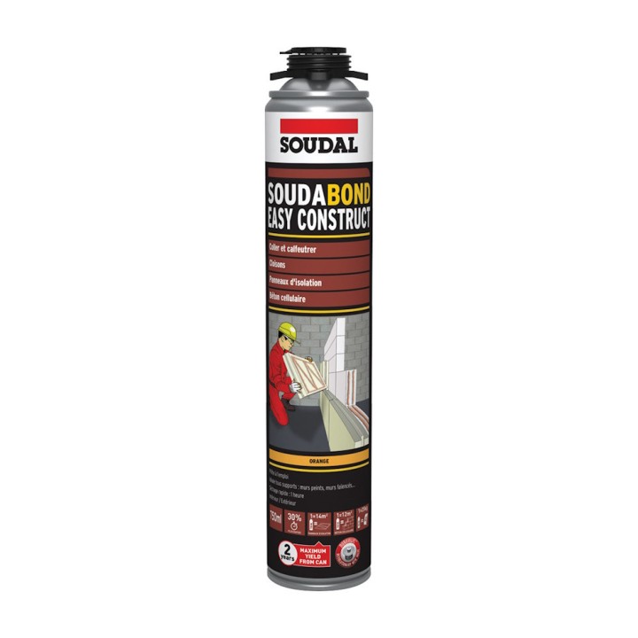Mousse-colle PU SOUDABOND EASY CONSTRUCT Soudal, 750 ML - Orange, vendu par 12