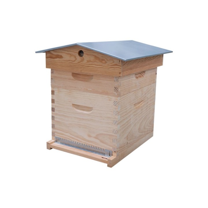 Ruche complète Dadant 10 cadres toit chalet (cadres filés, plateau fond en bois) - Thomas Apiculture