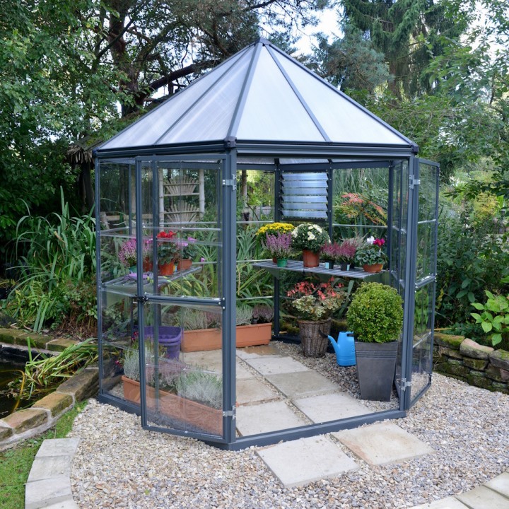 Serre de jardin hexagonale Oasis Grise Canopia