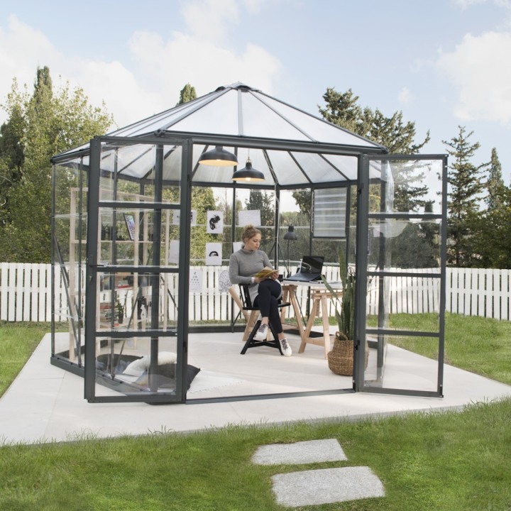 Serre de jardin hexagonale Oasis Grise Canopia