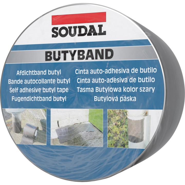 Bande d'étanchéité butyl autocollante Butyband Soudal Alu, largeur au choix