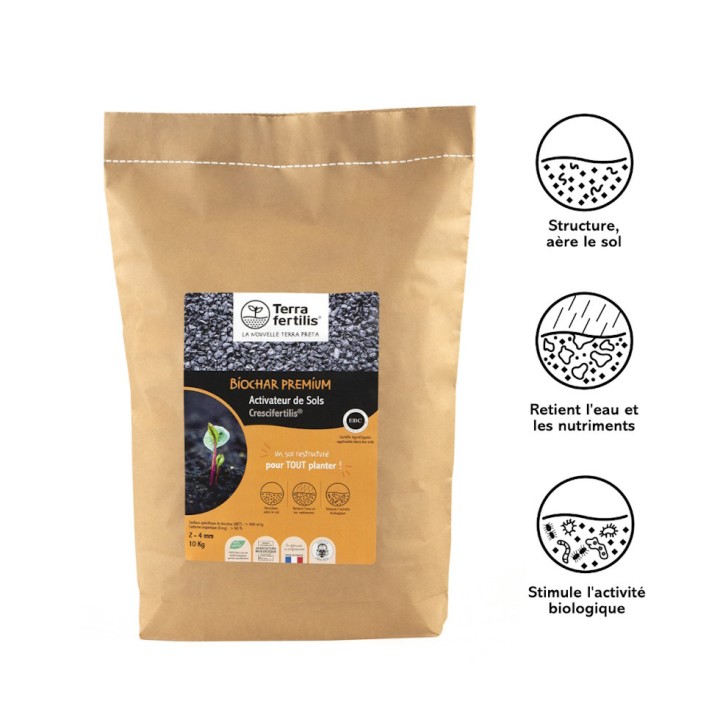 Biochar Crescifertilis Terra fertilis - Granulométrie 2-4 mm, 5 et 10 kg