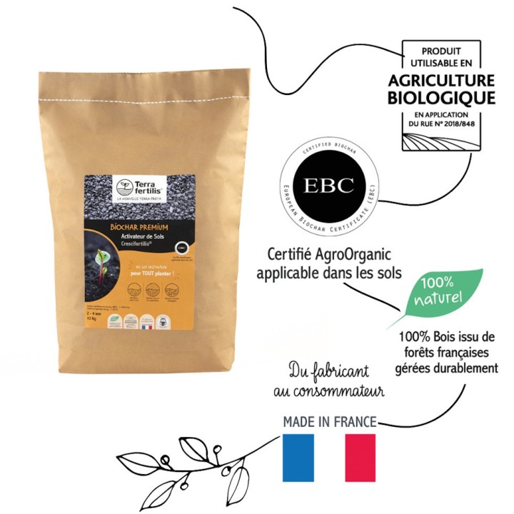 Biochar Crescifertilis Terra fertilis - Granulométrie 1-2 mm, 5 et 10 kg