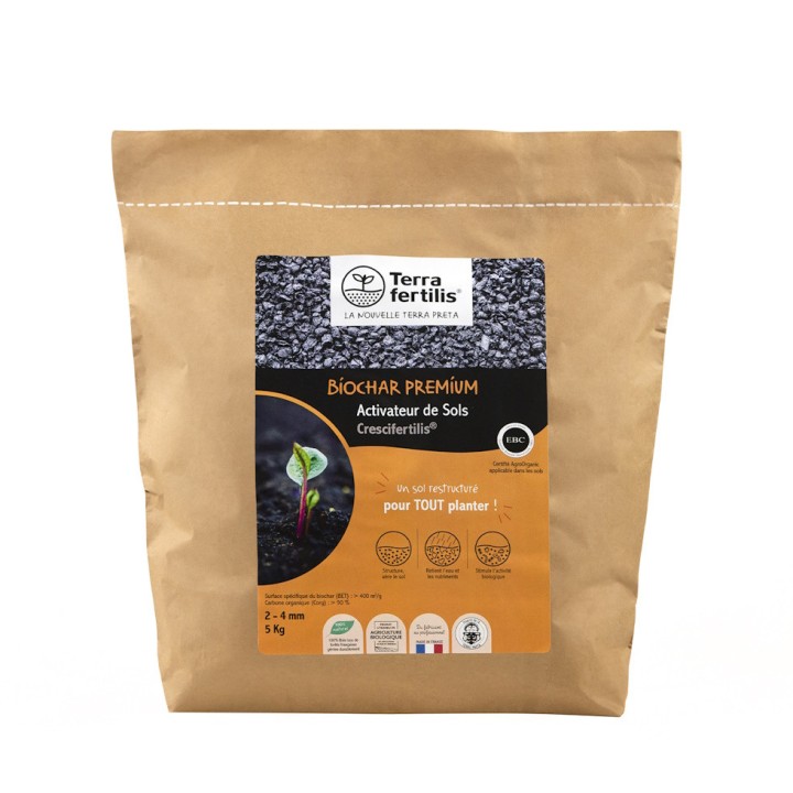 Biochar Crescifertilis Terra fertilis - Granulométrie 1-2 mm, 5 et 10 kg
