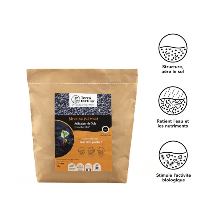 Biochar Crescifertilis Terra fertilis - Granulométrie 1-2 mm, 5 et 10 kg