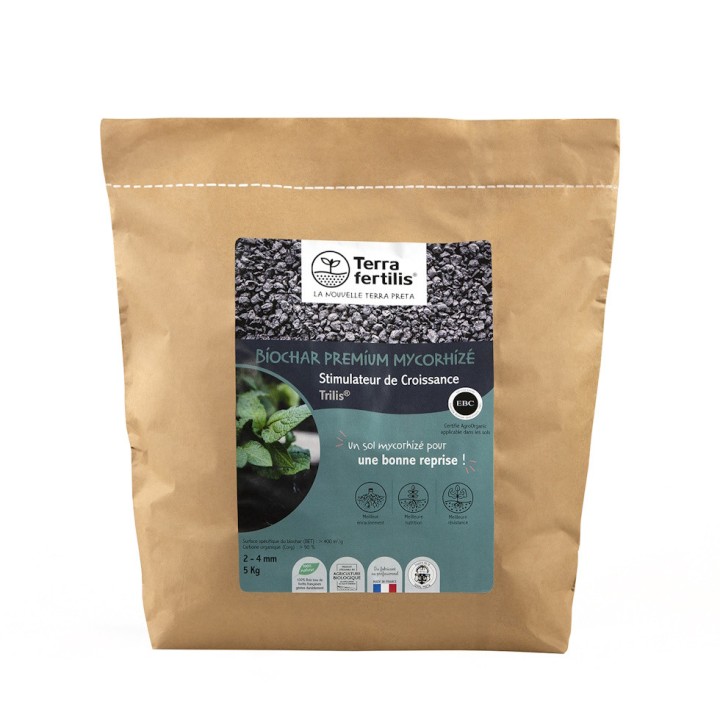 Biochar mycorhizé Trilis Terra fertilis - Granulométrie 2-4 mm, 5 et 10 kg