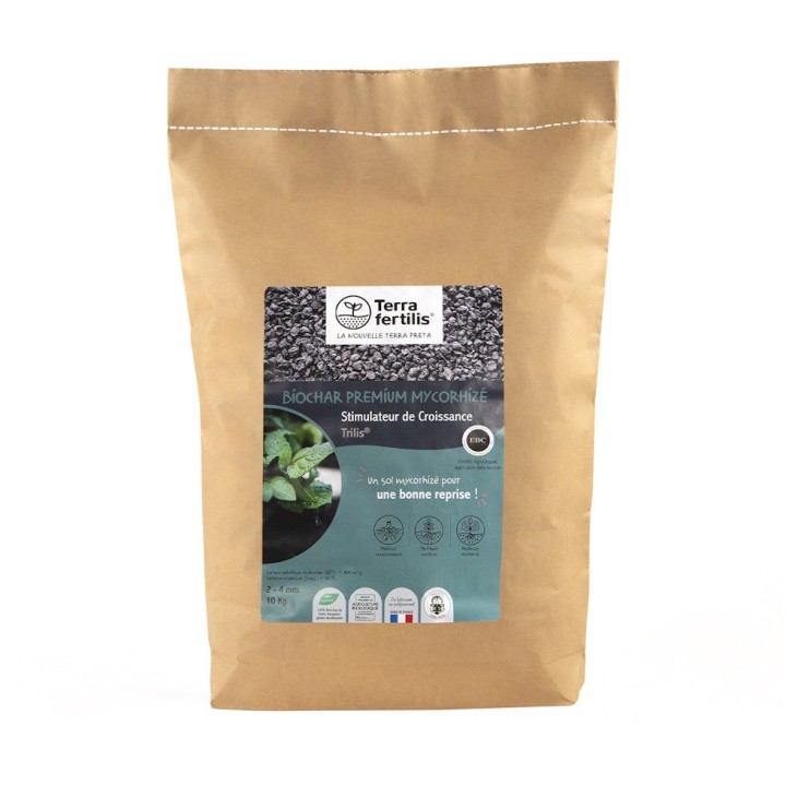Biochar mycorhizé Trilis Terra fertilis - Granulométrie 2-4 mm, 5 et 10 kg