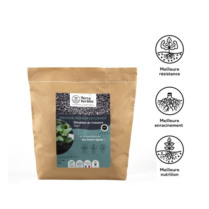 Biochar mycorhizé Trilis Terra fertilis - Granulométrie 1-2 mm, 5 et 10 kg