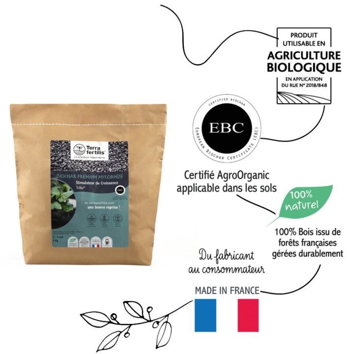 Biochar mycorhizé Trilis Terra fertilis - Granulométrie 1-2 mm, 5 et 10 kg