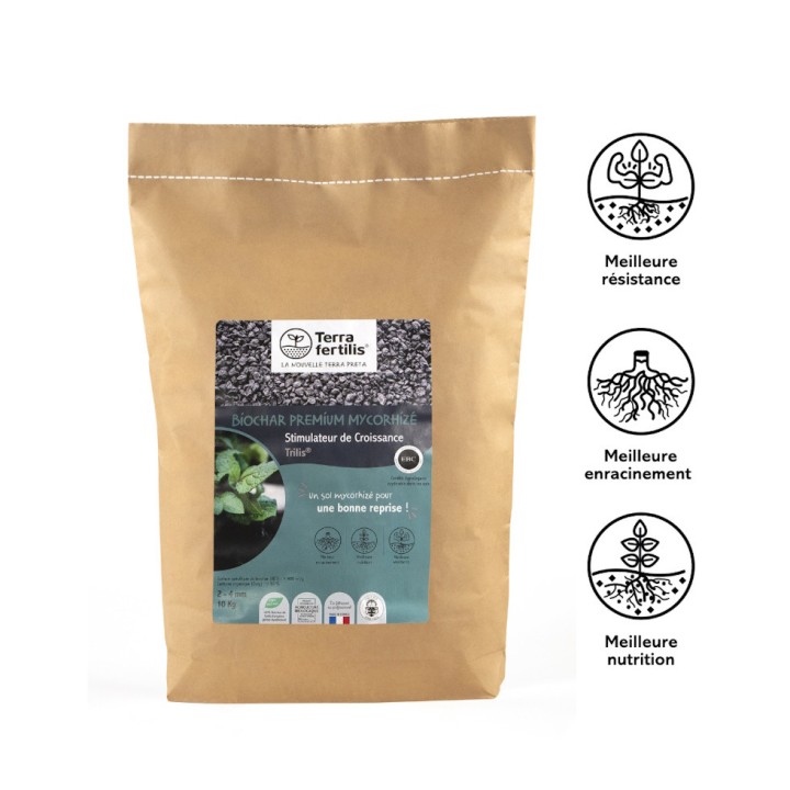Biochar mycorhizé Trilis Terra fertilis - Granulométrie 1-2 mm, 5 et 10 kg