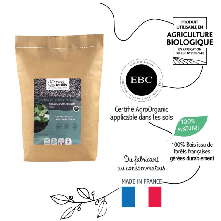Biochar mycorhizé Trilis Terra fertilis - Granulométrie 1-2 mm, 5 et 10 kg