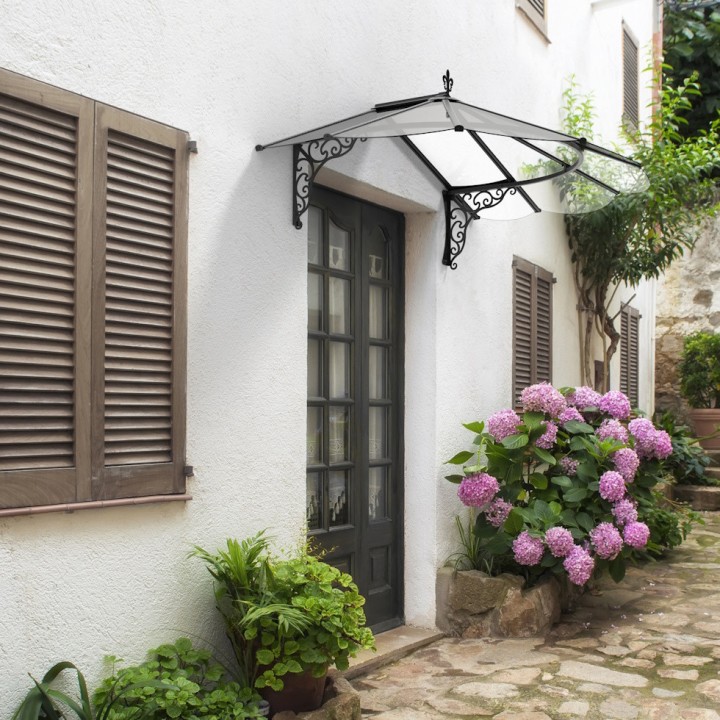 Marquise de porte Iris en kit Canopia - Vitrage transparent - 174,5 x 125 cm
