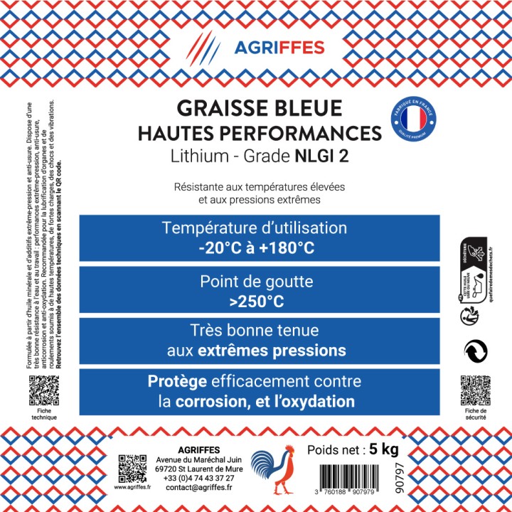 Graisse Agriffes Bleue Lithium Hautes Performances - Seau 5 kg